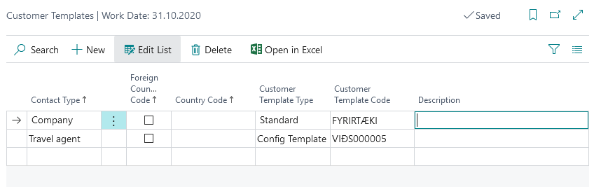 Setup Customer Template