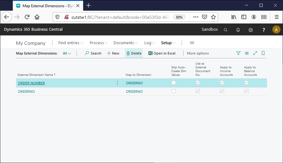 Map external dimensions list page