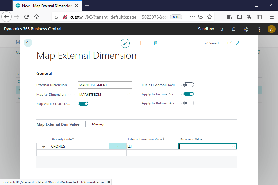 Map external dimensions value page
