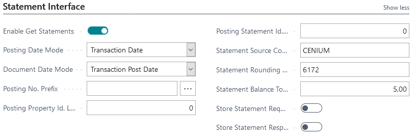 Property setup page (Statement tab)